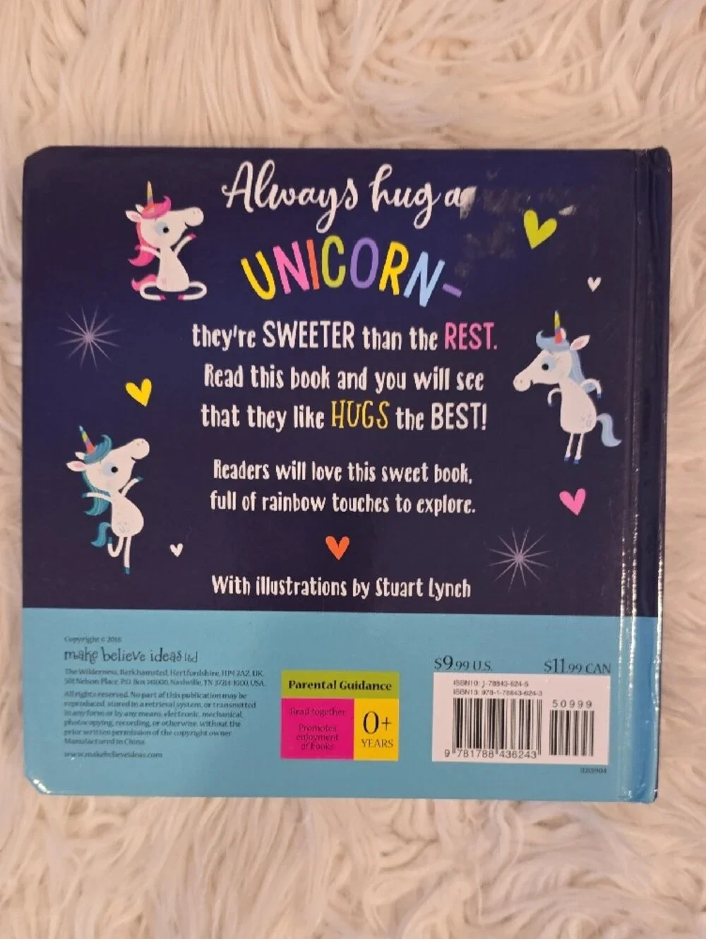 Always Hug a Unicorn Kids Board Book - Pink & Blue Unicorn